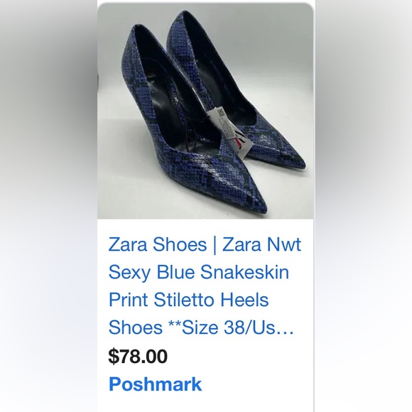 Zara NWT Sexy Blue Snakeskin Print Stiletto Heels Shoes **Size 38/US 7.5**🔥🔥 - Picture 9 of 10